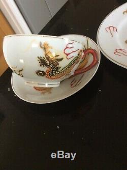 Rare Vintage Japanese Satsuma Porcelain Tea Set Lithopane Geisha Girl In Cup
