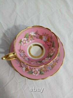 Rare set 21 Royal Stafford pink GARLAND Bone China Tea Cup & Saucer pink