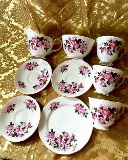 Ridgway Potteries Queen Anne Tea Cups Saucers Set Pink Roses Pattern 8575