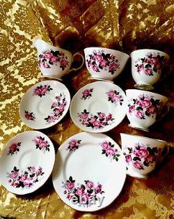 Ridgway Potteries Queen Anne Tea Cups Saucers Set Pink Roses Pattern 8575