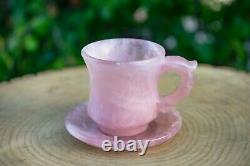 Rose Quartz Crystal Tea Cup Set Hand Carved Ornamental Gemstone Cup & Saucer