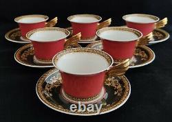 Rosenthal Versace Medusa red Set of 6 Tea Cups & Saucers (D0254)