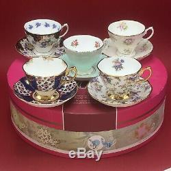 Royal Albert 100 Years 1900 1940 Set Of Five Tea Cups & Saucers Chintz Polka