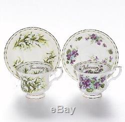Royal Albert, Flowers Of The Month, Full Set Of 12 Tea Cup Duos, First Quality