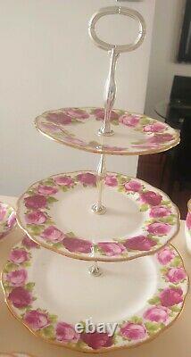 Royal Albert Old English Rose Cake Stand Tea Cup Saucer Plate Milk Sugar Coffee