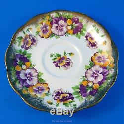 Royal Albert Purple and Yellow Pansy Heavy Gold Tea Cup and Saucer Set