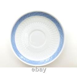 Royal Copenhagen 2 Pcs Set Blue Fan Tea Cups & Saucers Flower Porcelain Denmark