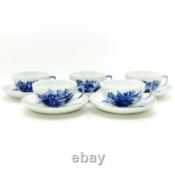 Royal Copenhagen 5 Pcs Blue Flower Curve Tea Cups & Saucers Porcelain Denmark