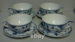 Royal Copenhagen BLUE FLUTED (HALF LACE) Tea Cup Saucer Set (1/656) SETS OF FOUR