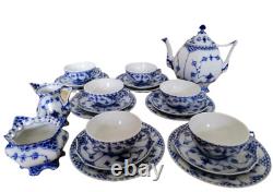 Royal Copenhagen Blue Fluted Full Lace Tea Set 15 Pieces Made in Denmark