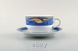 Royal Copenhagen. Set of six Magnolia tea cups with saucers and six plates