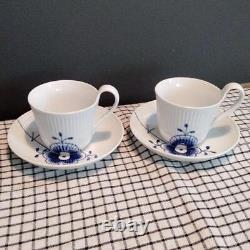 Royal Copenhagen Tea Cup & Saucer Blue Fluted Mega Set of 2 Free Shipping