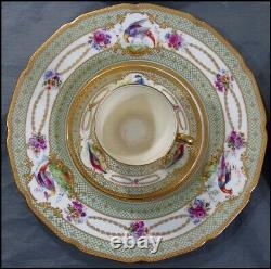 Royal Doulton 15 Pc Tea Set Demitasse Cup Saucer Plate Exotic Birds Gold Beads