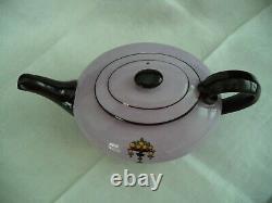 Royal Doulton china tea set lilac & black w oranges teapot cr sug 6 cups plates
