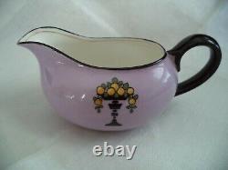 Royal Doulton china tea set lilac & black w oranges teapot cr sug 6 cups plates