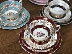 Royal Grafton 4 Trio Set Cabinet Bone China Tea Cup Saucer Plate Blue Pink Black
