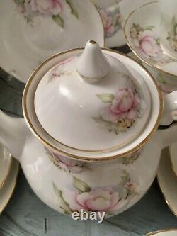 Royal Stuart Bone China Pink Water Lily Tea Set Tea Cups Tea Pot Trios 19 Item