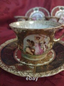 Royal Vienna Set Of 5 Tea Cups & Saucers + 2 Dessert Plates Portrait