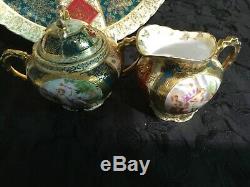 Royal Vienna style Large tray set two tea cup & saucers victorian scenes