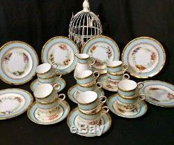 Royal Worcester Coffee & Tea Set Jewelled Cups Saucers Hand Painted Antique 1881