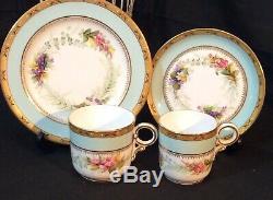 Royal Worcester Coffee & Tea Set Jewelled Cups Saucers Hand Painted Antique 1881