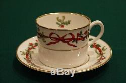 Royal Worcester Holly Ribbons Fine Bone China Set of Eight Tea Cups & Saucers