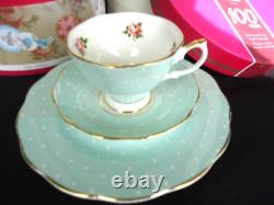 Royal albert green polka dot trio tea cup & saucer plate set 100 years