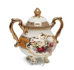 Royalty Porcelain 10-pc Vintage Rose Decor Dining Tea Cup Set for 6, 24K Gold