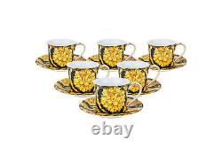 Royalty Porcelain 12-pc Luxury Floral Black Tea or Coffee Cup Set, 24K Gold