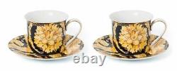 Royalty Porcelain 12-pc Luxury Floral Black Tea or Coffee Cup Set, 24K Gold