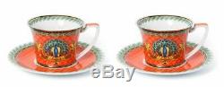 Royalty Porcelain 12-pc Luxury Red Peacock Tea or Coffee Cup Set, 24K Gold