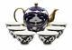 Royalty Porcelain 7-pc Mini Tea Cup Set for 6, Vintage Cobalt Blue Russian