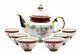 Royalty Porcelain 7-pc Vintage Red Floral Mini Tea Cup Set for 6, Czech Cobalt