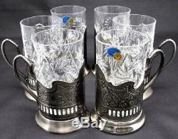 Russian Metal Glass Holder Podstakannik Hot Tea Cups, Vintage Design 12-pc Set