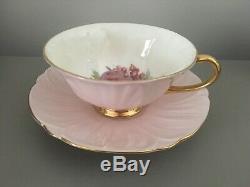 SHELLEY PEACHES TEA CUP AND SAUCER SET OLEANDER SHAPE FRUIT Dusty Pink