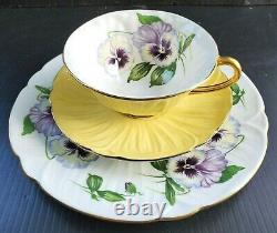 SHELLEY Vintage Teacup, Saucer & Under Plate PANSY Oleander Yellow 3-PC TRIO Set