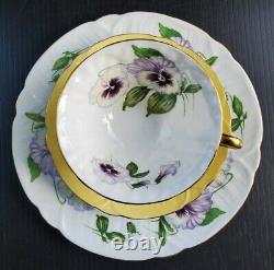 SHELLEY Vintage Teacup, Saucer & Under Plate PANSY Oleander Yellow 3-PC TRIO Set