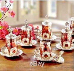 Seljuk tea Set Turkish Quality Tea Serving Set Cups Coated Handmade