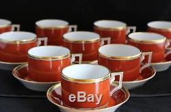 Set 10 Richard Ginori Visconte Red Terra Cotta Rust Gold Trim Tea Cups & Saucers