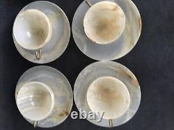 Set 6 Vtg 1950's Carved Solid Marble Alabaster Demitasse or Tea Cup Saucer 12 pc