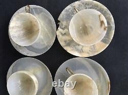 Set 6 Vtg 1950's Carved Solid Marble Alabaster Demitasse or Tea Cup Saucer 12 pc
