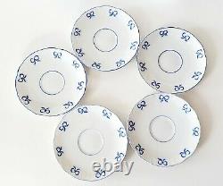 Set Of 10 Vista Alegre Ruban Blue Porcelain Coffee Tea Cups & Saucers Portugal