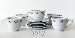 Set Of 10 Vista Alegre Ruban Blue Porcelain Coffee Tea Cups & Saucers Portugal