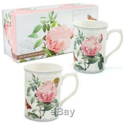 Set Of 2 Fine China Flower Mugs Coffee Tea Gift Redoute Drinking Cup Kitchen New