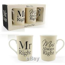 Set Of 2 Mr Mrs Always Right Mug Coffee Tea Cup Gift Set Box Anniversary Wedding