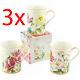 Set Of 3 Flower Garden Coffee Tea Mugs Fine China Kitchen Drink Mug Cup Design