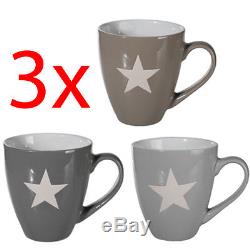 Set Of 3 Stoneware Star Mug Coffee Tea Drinking Cup Kitchen Hot Chocolate New