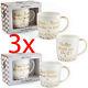 Set Of 3 Vodka Coffee Mug Tea Cup Drinking Kitchen Fine China Quotes Gift Gold