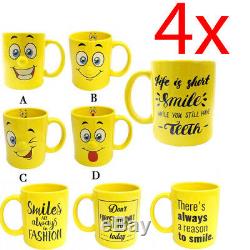 Set Of 4 Smiley Face Mug Coffee Tea Drink 3d Kitchen Xmas Gift Mugs Cup Cups