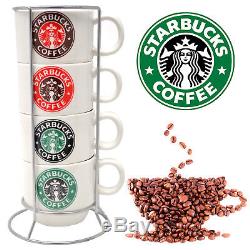 Set Of 4 Starbucks Coffee Tea Mugs With Stand Latte Ceramic Cup Espresso Gift